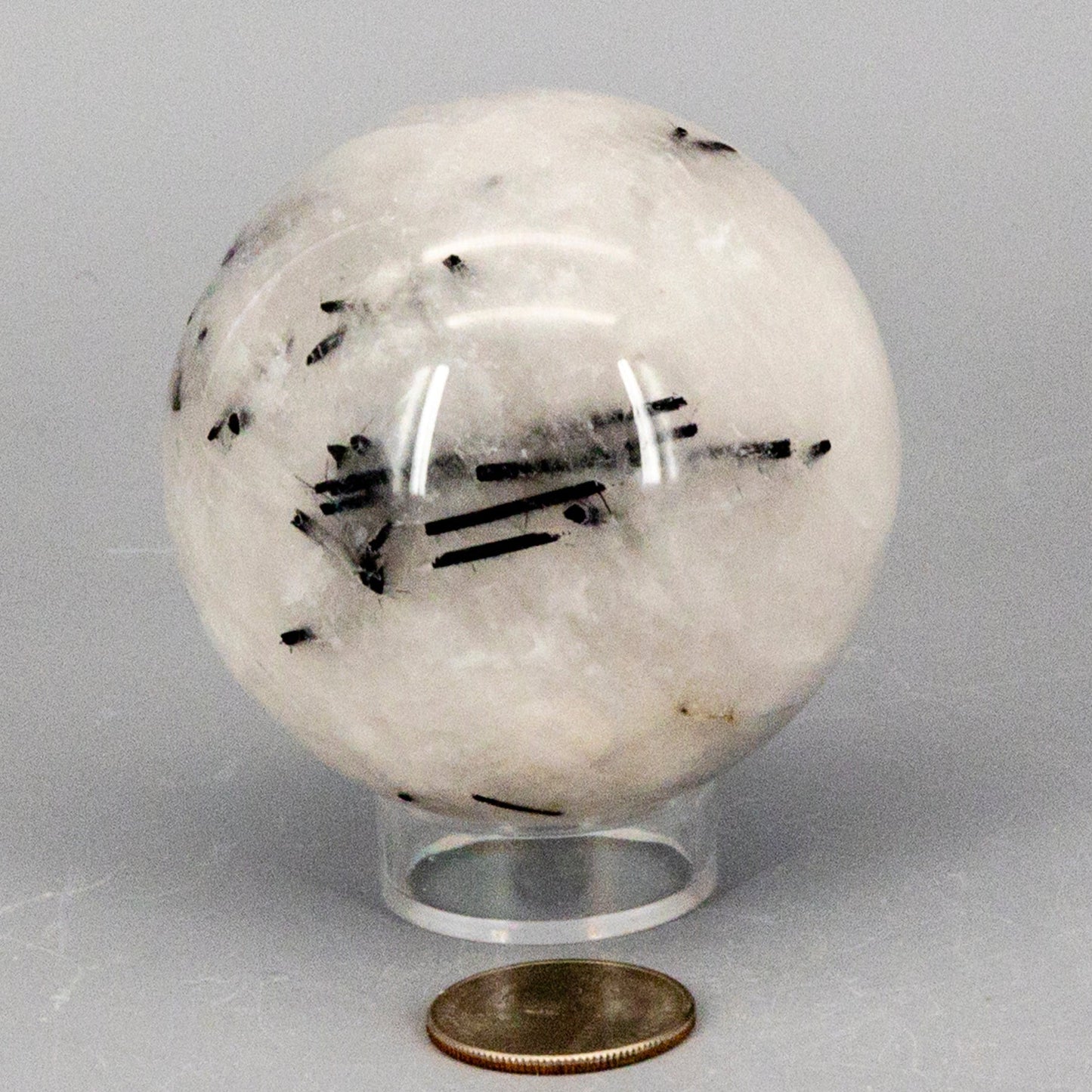 Quartz w/t Black Tourmaline Inclusions 68MM – Spheres