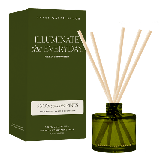 Snow Covered Pines Fraser Fir Reed Diffuser | Olive Green Glass