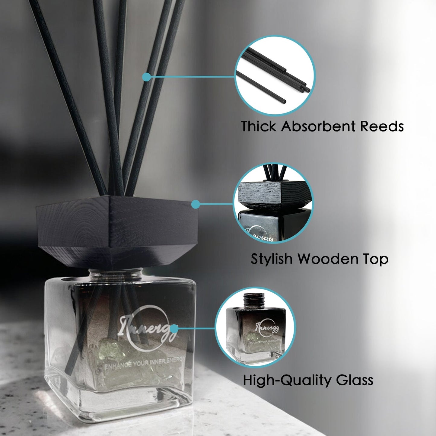 Amber Tides Crystal-Enhanced Reed Oil Diffuser, 100ml