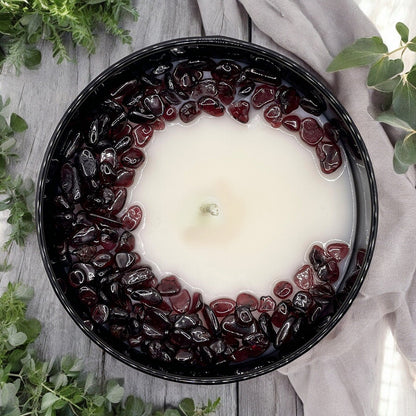Root Chakra Crystal Candle with Garnet | Coconut-Soy Wax Candle, 9oz