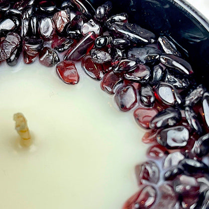 Root Chakra Crystal Candle with Garnet | Coconut-Soy Wax Candle, 9oz