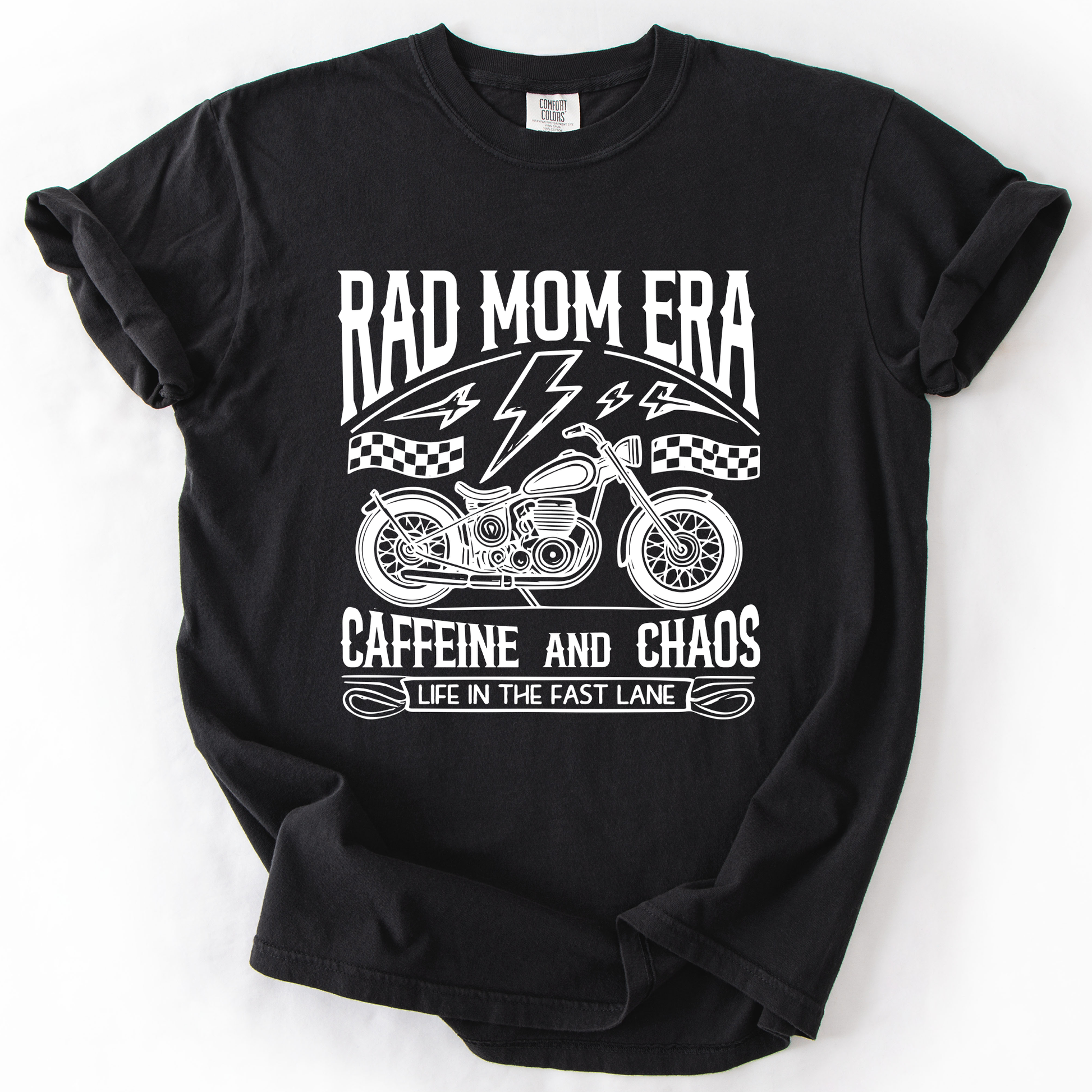 Rad Mom Era, Caffeine and Chaos, Sassy, Mama, Mother, Comfort Colors T-Shirt – Black T-Shirt