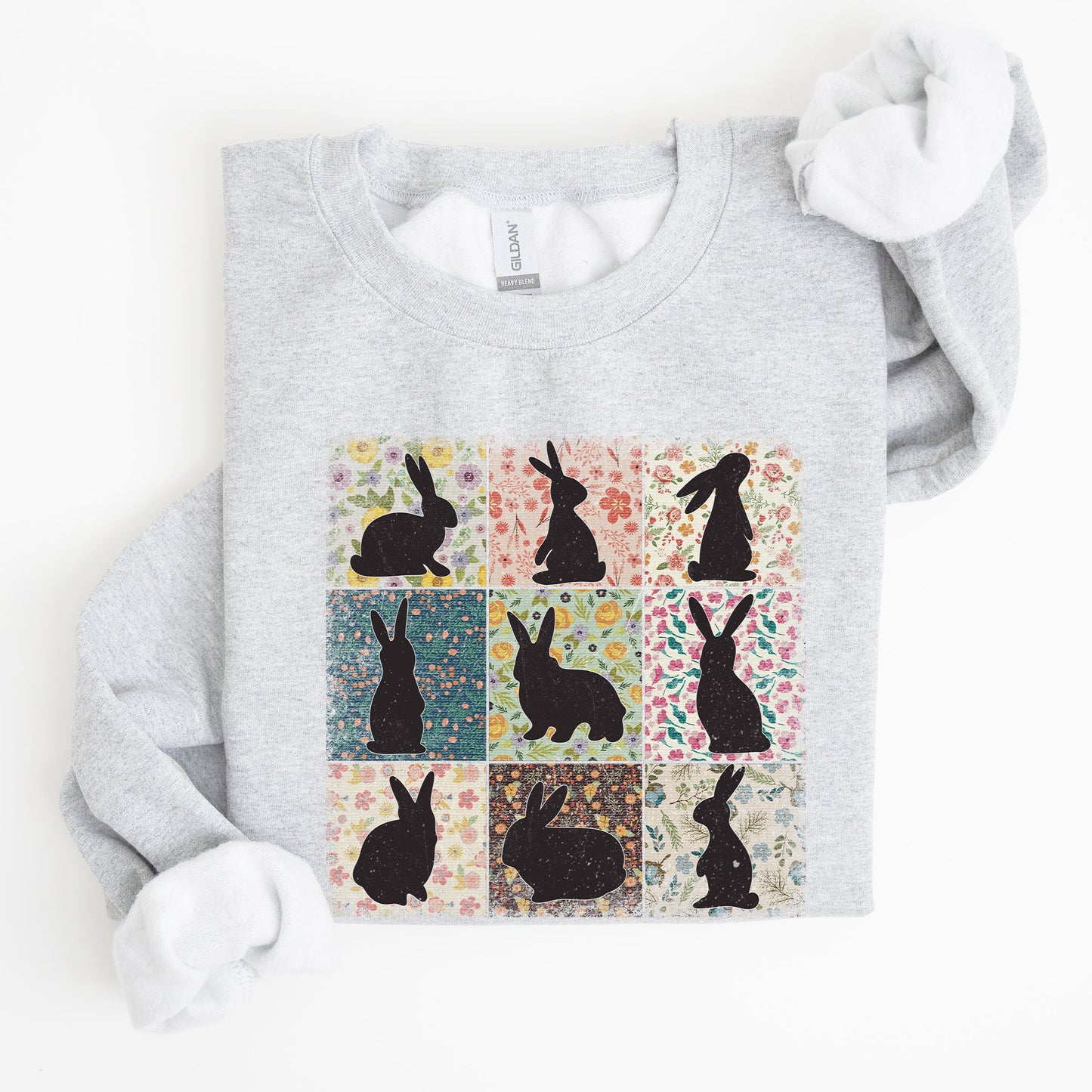 Easter Bunny Sweatshirt - Retro Floral Print Quilt Design | Spring Sweatshirt – Ash Sweatshirt