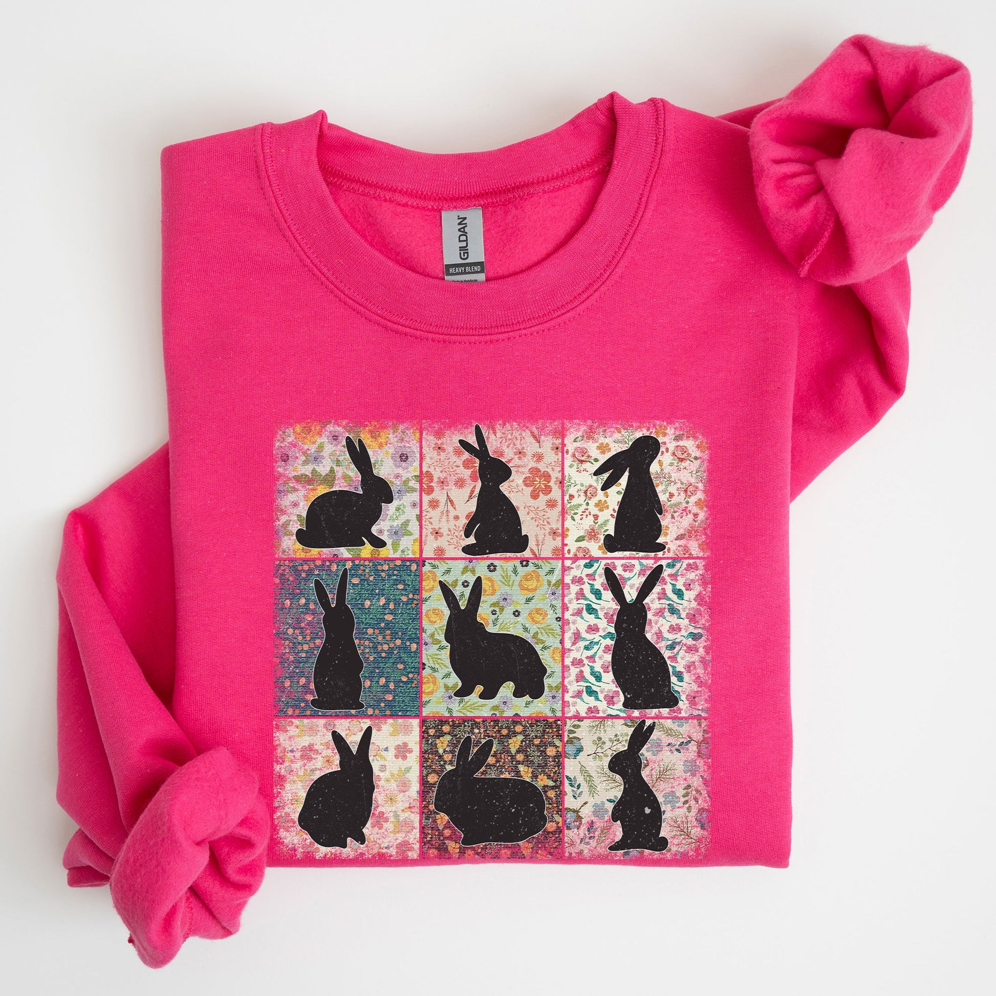 Easter Bunny Sweatshirt - Retro Floral Print Quilt Design | Spring Sweatshirt – Heliconia Sweatshirt