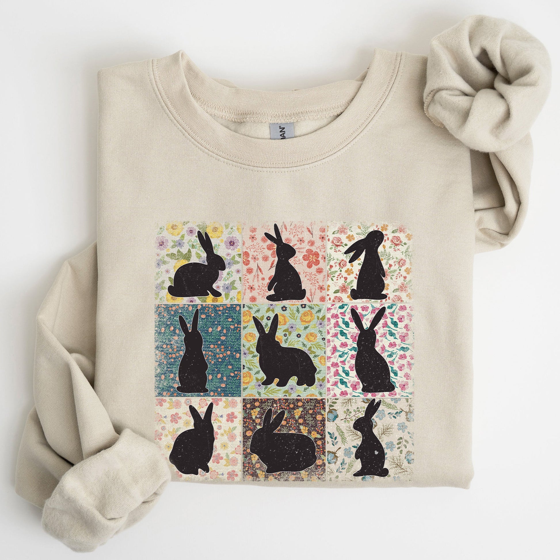 Easter Bunny Sweatshirt - Retro Floral Print Quilt Design | Spring Sweatshirt – Sand Sweatshirt