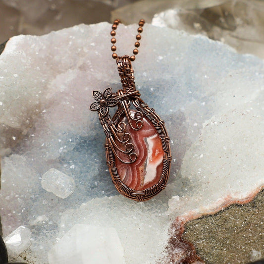 Rhodochrosite Wire Wrap Crystal Pendant