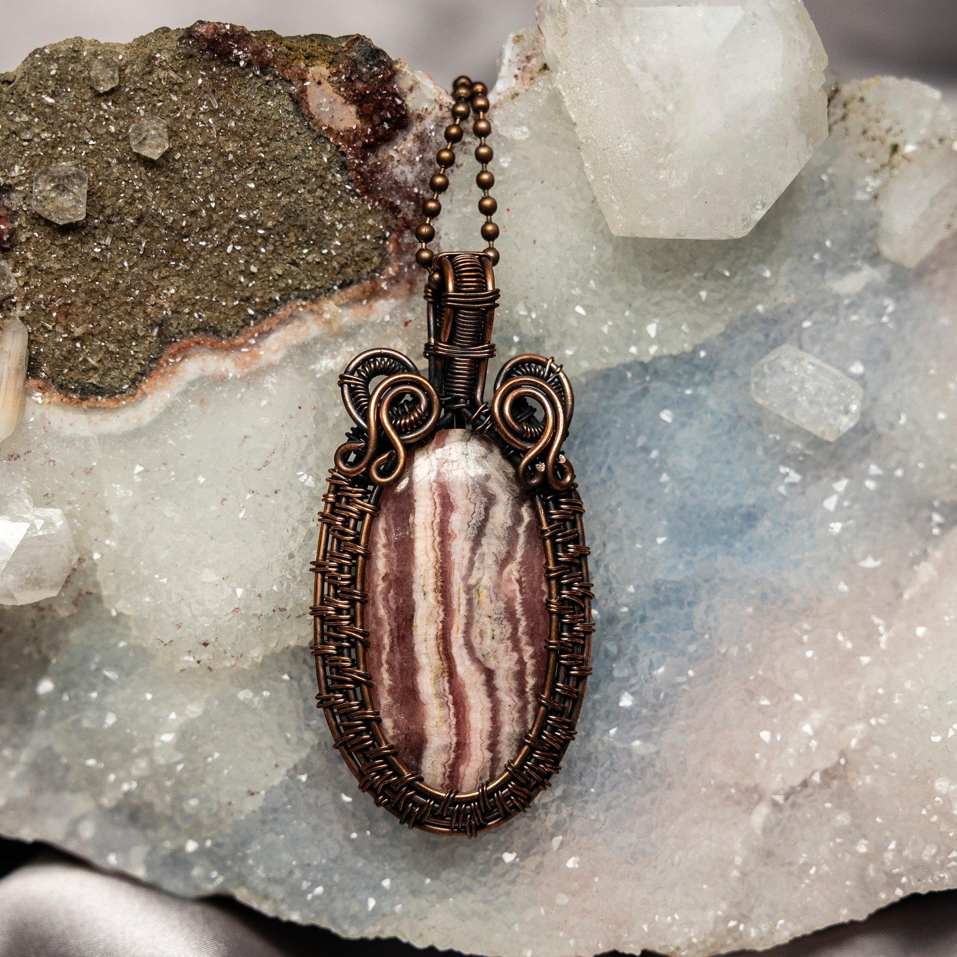 Rhodochrosite Wire Wrap Crystal Pendant – Wire Wraps
