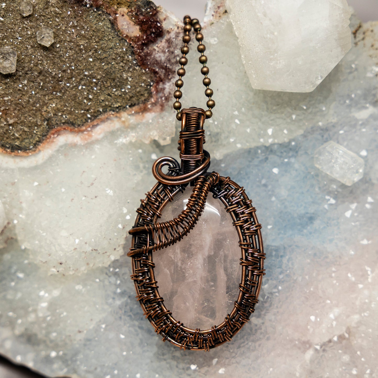 Rose Quartz Wire Wrap Crystal Pendant