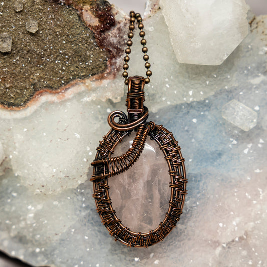 Rose Quartz Wire Wrap Crystal Pendant