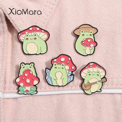 Cute Frog & Mushroom Enamel Pins