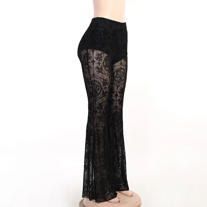 Lace High Waist Flare Pants
