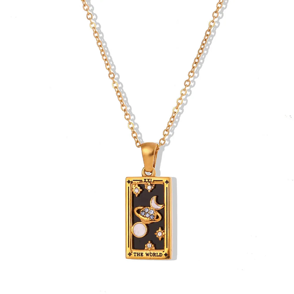 Gold Tarot Card Necklaces – The World necklace