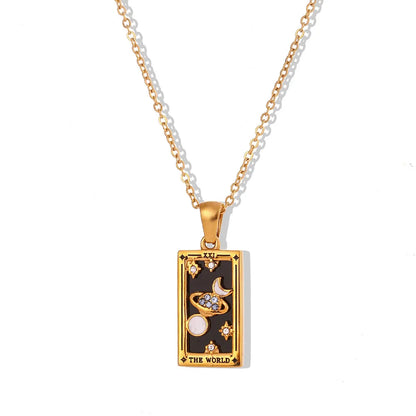 Gold Tarot Card Necklaces – The World necklace