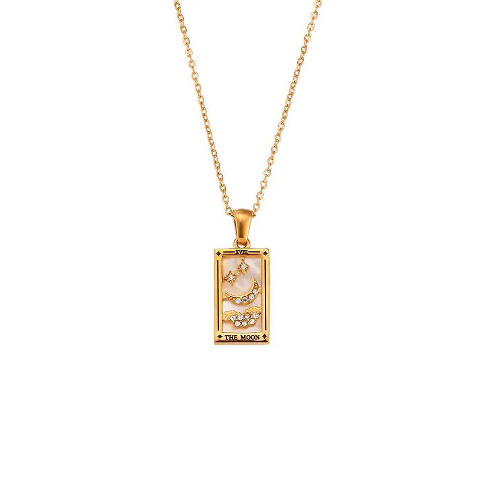 Gold Tarot Card Necklaces – The Moon necklace