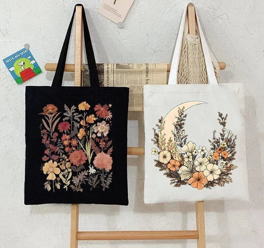 Witchy Floral Moon Tote Bags