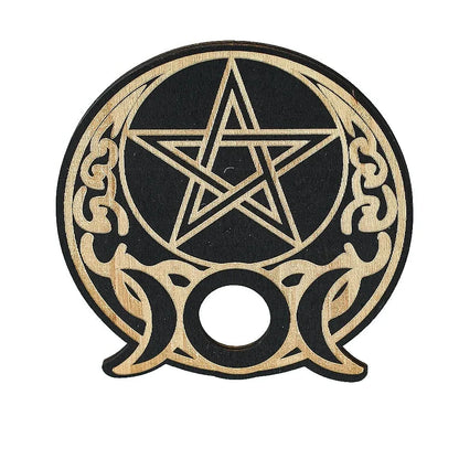 Triple Moon Pentacle Wood Crystal Ball Stand