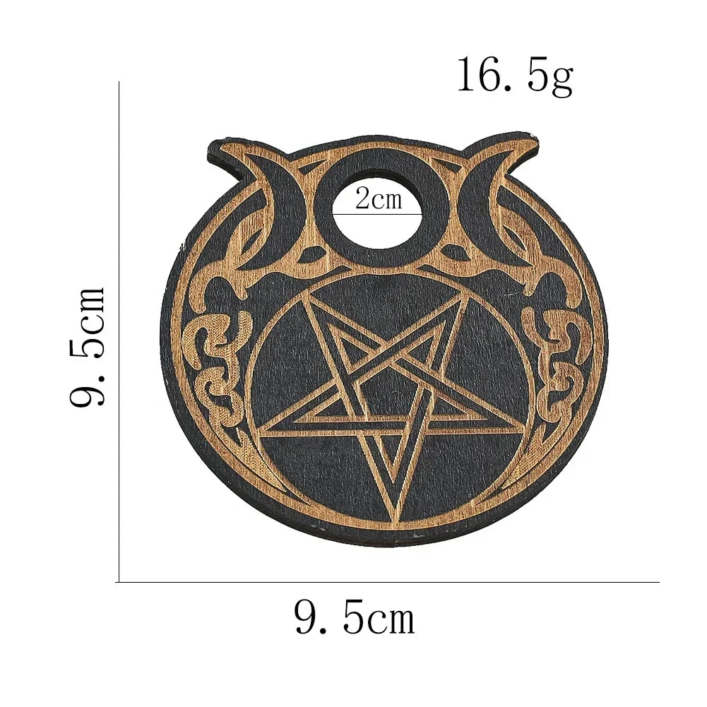 Triple Moon Pentacle Wood Crystal Ball Stand