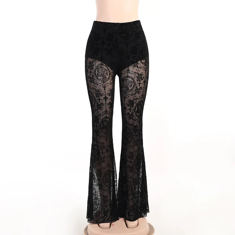 Lace High Waist Flare Pants