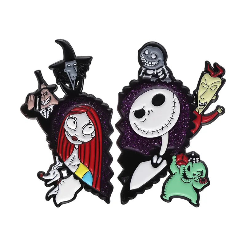 Nightmare Before Christmas Enamel Brooch Set - Halloween Pins, Lapel Badges, Fashion Accessories
