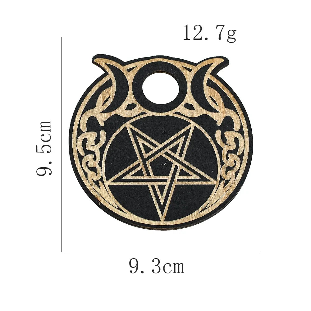 Triple Moon Pentacle Wood Crystal Ball Stand