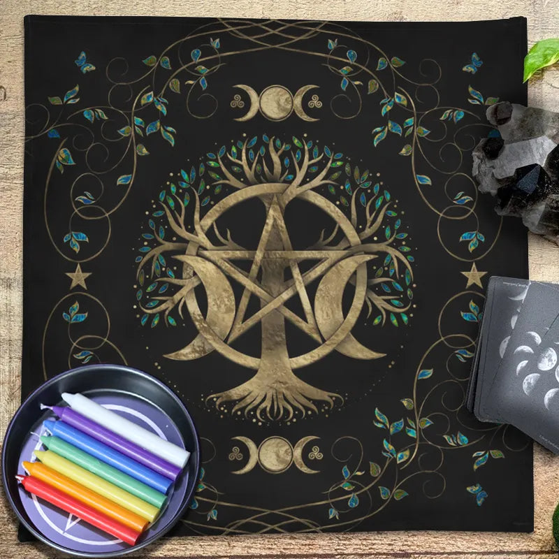 Triple Moon Pentacle and Runic Altar Cloth