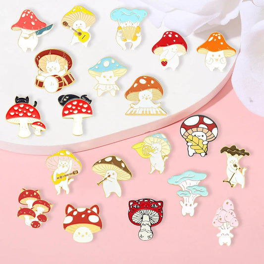 Mushroom Cat Enamel Pins