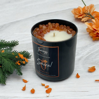 Sacral Chakra Crystal Candle with Peach Aventurine | Coconut-Soy Wax Candle, 9oz