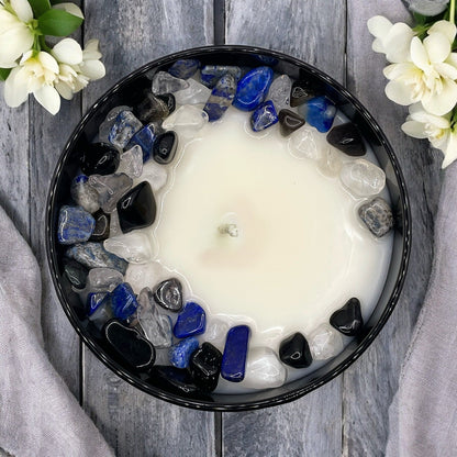 Eternal Blooms Crystal Candle with Obsidian, Lapis Lazuli, & Quartz | Coconut-Soy Wax Candle, 9oz