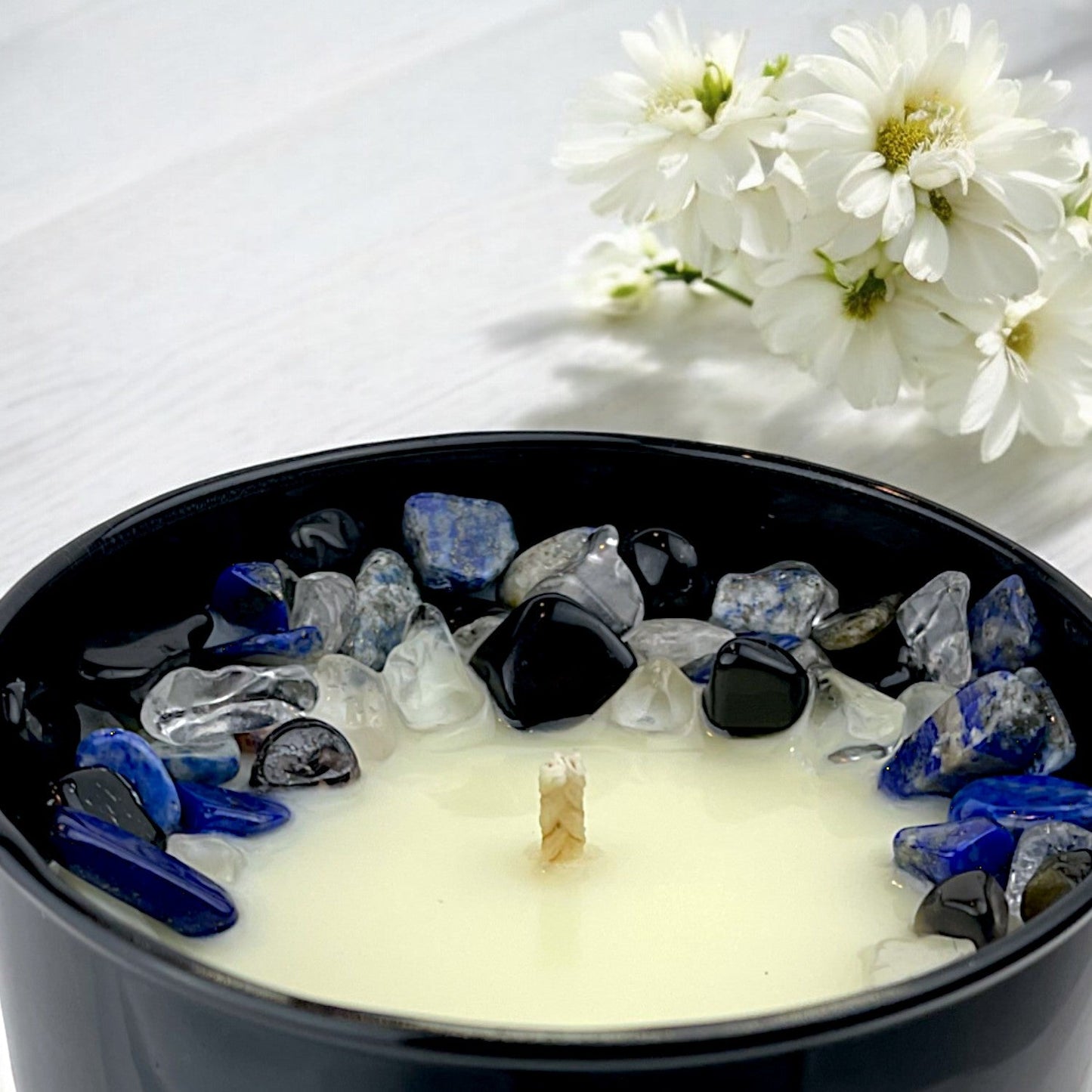 Eternal Blooms Crystal Candle with Obsidian, Lapis Lazuli, & Quartz | Coconut-Soy Wax Candle, 9oz