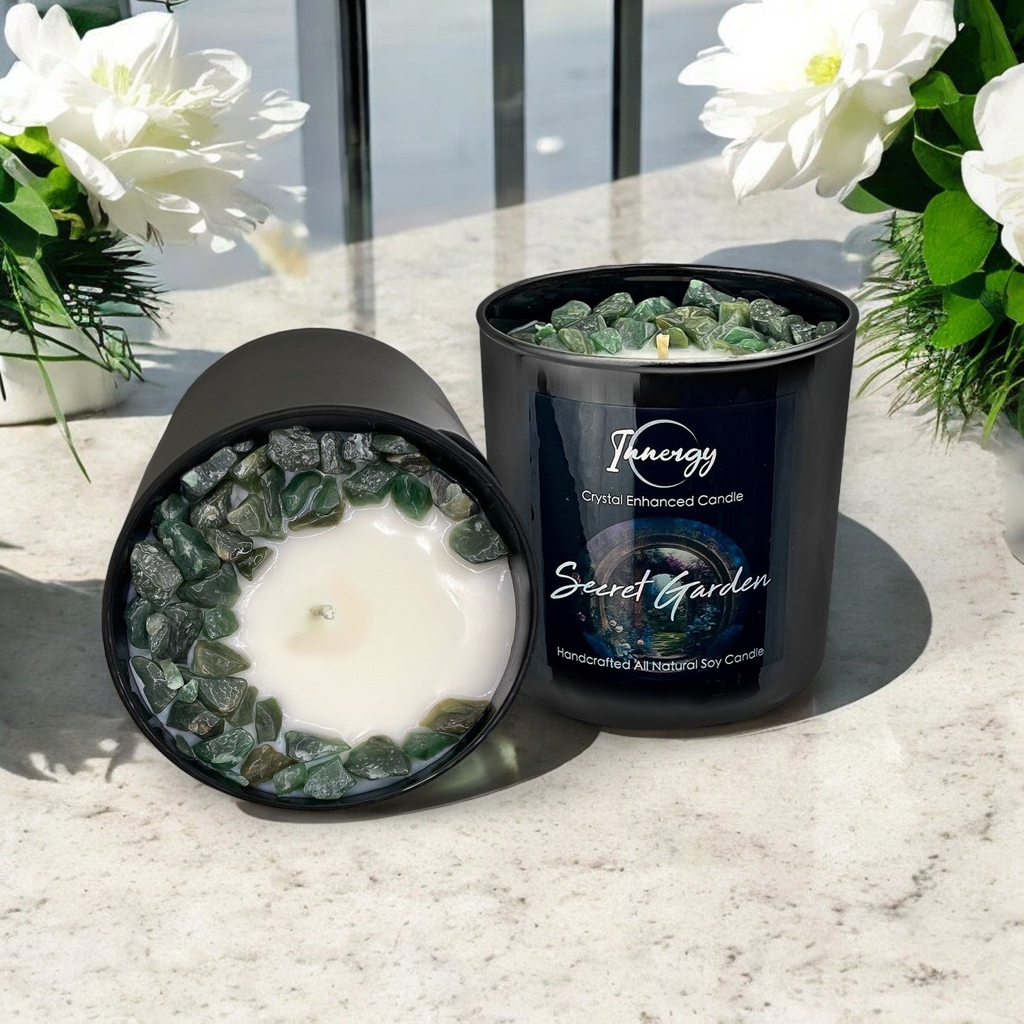 Secret Garden Crystal Candle with Green Aventurine | Coconut-Soy Wax Candle, 9oz