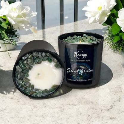 Secret Garden Crystal Candle with Green Aventurine | Coconut-Soy Wax Candle, 9oz