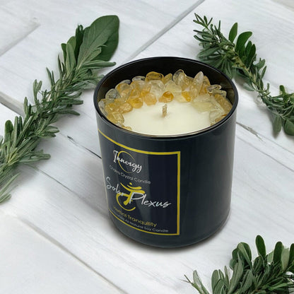 Solar Plexus Chakra Crystal Candle with Citrine | Coconut-Soy Wax Candle, 9oz
