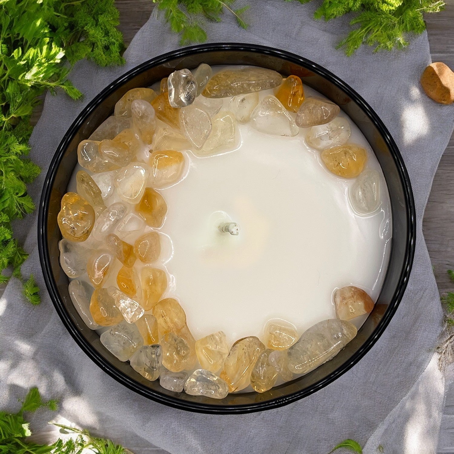Herbal Tranquility Crystal Candle with Citrine | Coconut-Soy Wax Candle, 9oz – Crystal Candle