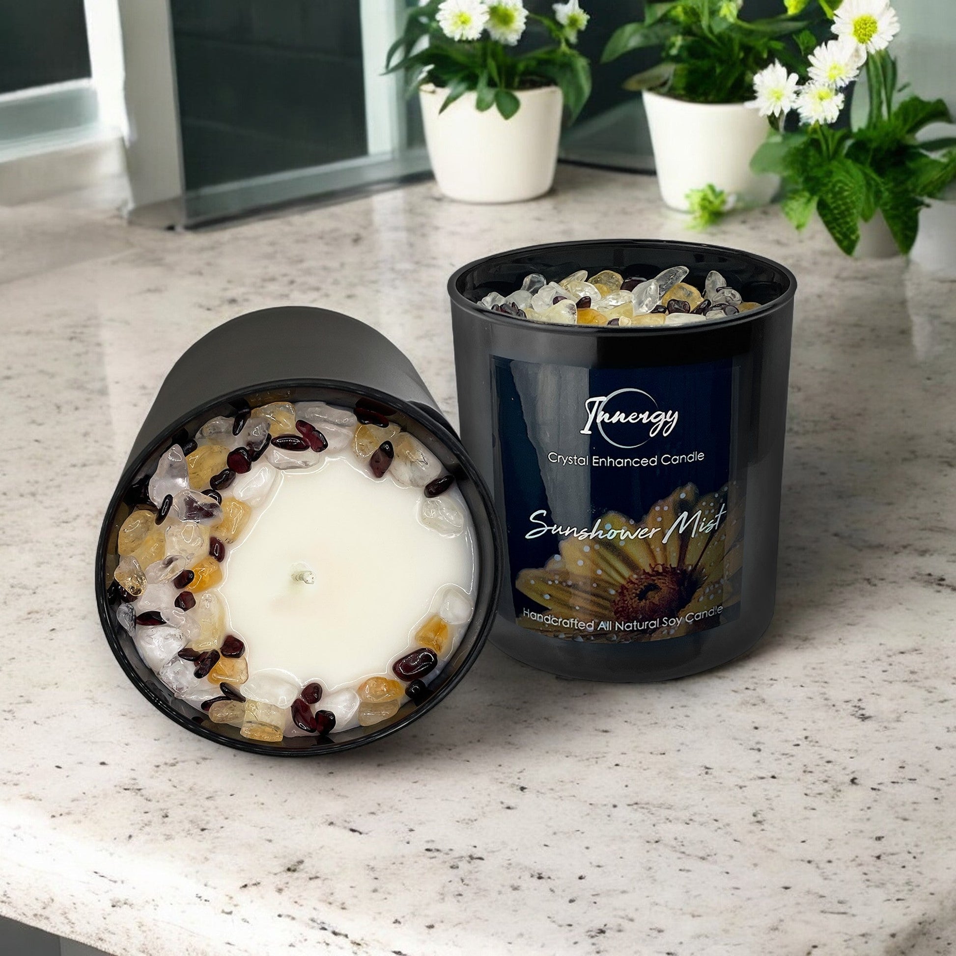 Sunshower Mist Crystal Candle with Garnet, Quartz, & Citrine | Coconut-Soy Wax Candle, 9oz – Crystal Candle