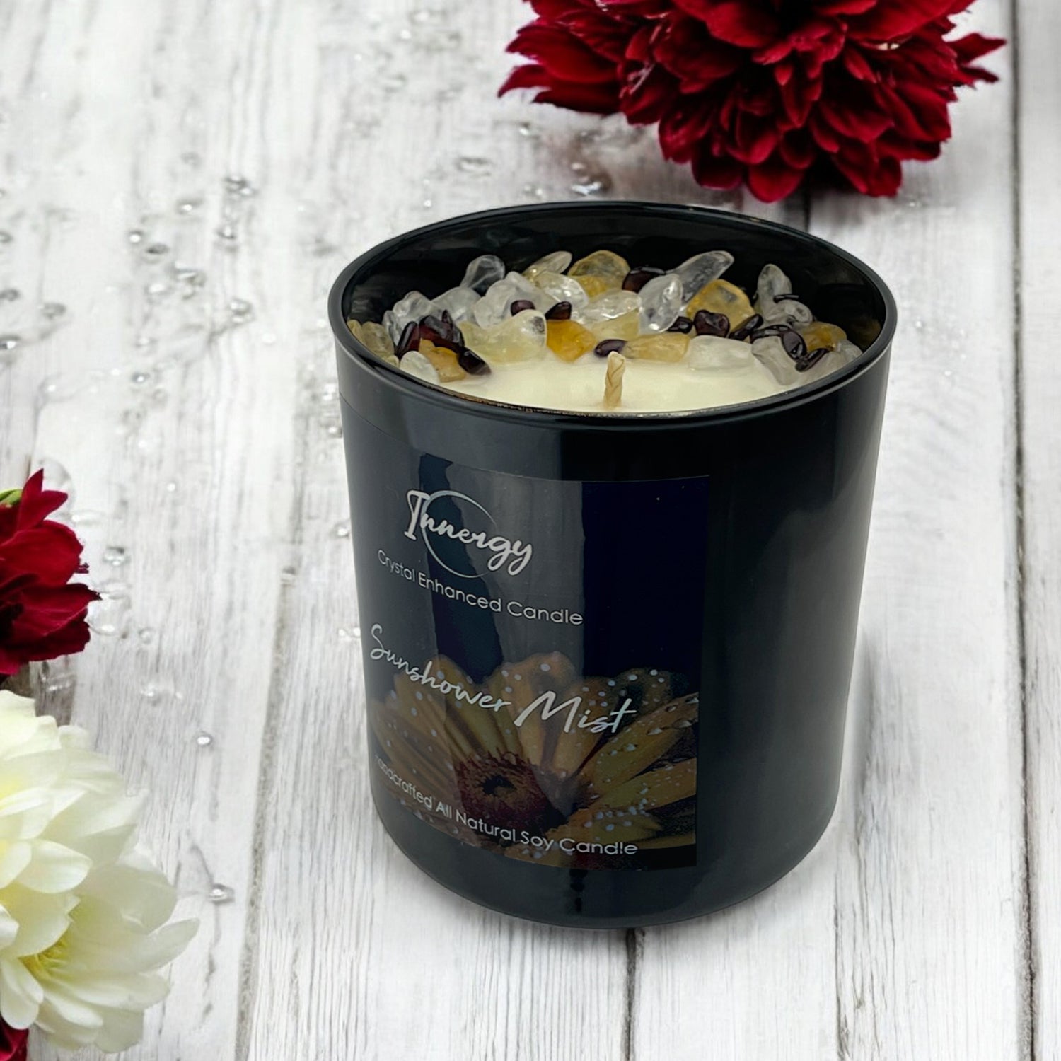 Sunshower Mist Crystal Candle with Garnet, Quartz, & Citrine | Coconut-Soy Wax Candle, 9oz – Crystal Candle