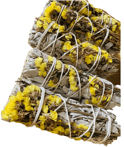 White Sage & Yellow Sinuata Flower - 4" - Native-Owned, Sustainably Harvested