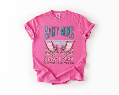 Salty Moms Beach Club, Summer, Beach, Sea Life, Outdoor, Travel, Western, Country, Comfort Colors T-Shirt – Crunchberry Bright Pink T-Shirt