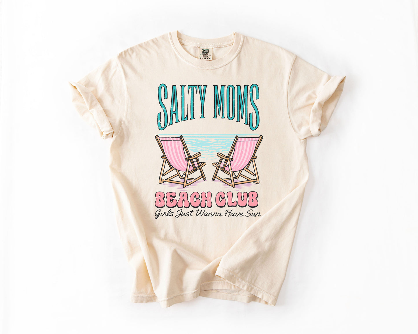 Salty Moms Beach Club, Summer, Beach, Sea Life, Outdoor, Travel, Western, Country, Comfort Colors T-Shirt – Ivory Cream T-Shirt