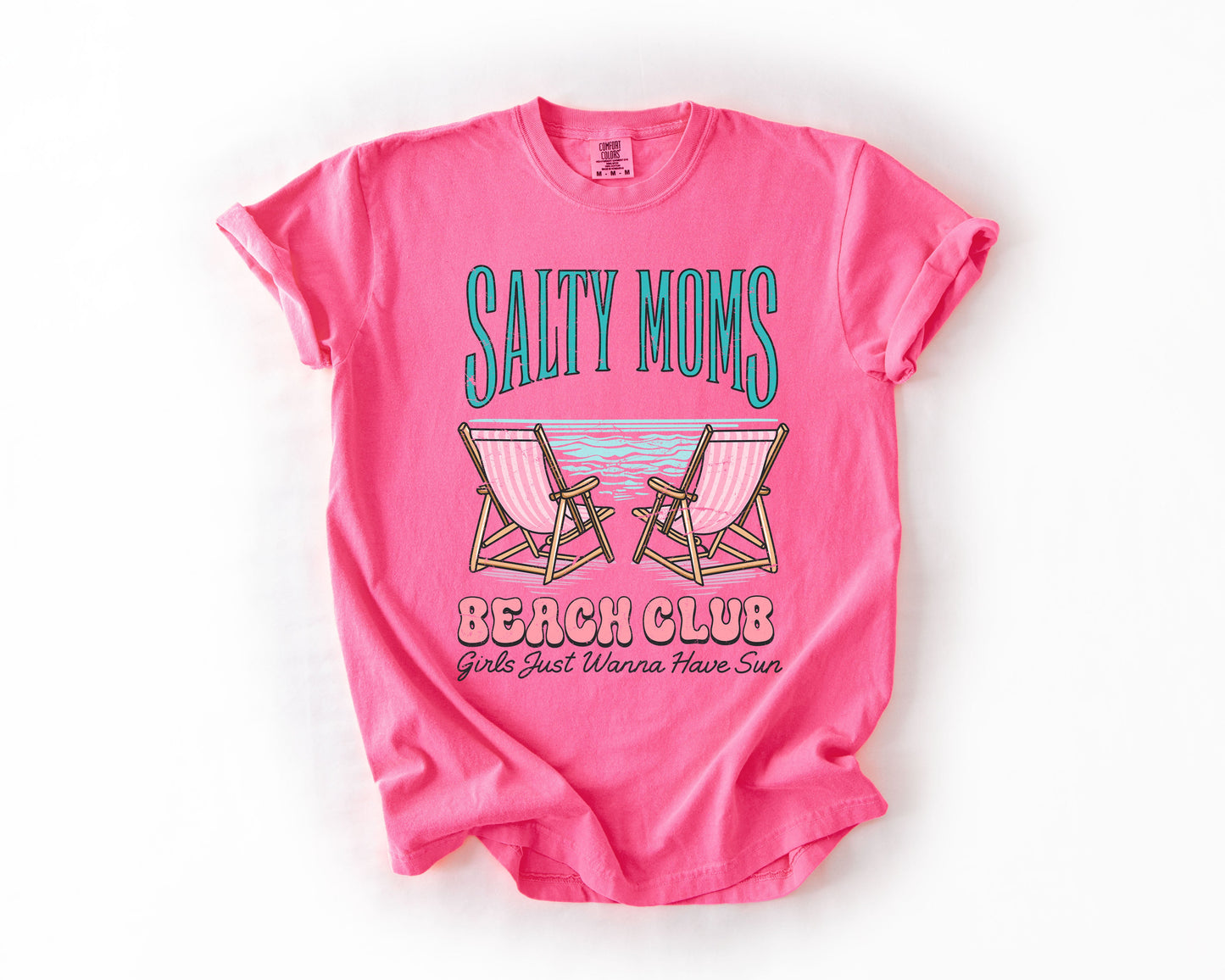Salty Moms Beach Club, Summer, Beach, Sea Life, Outdoor, Travel, Western, Country, Comfort Colors T-Shirt – Neon Pink T-Shirt