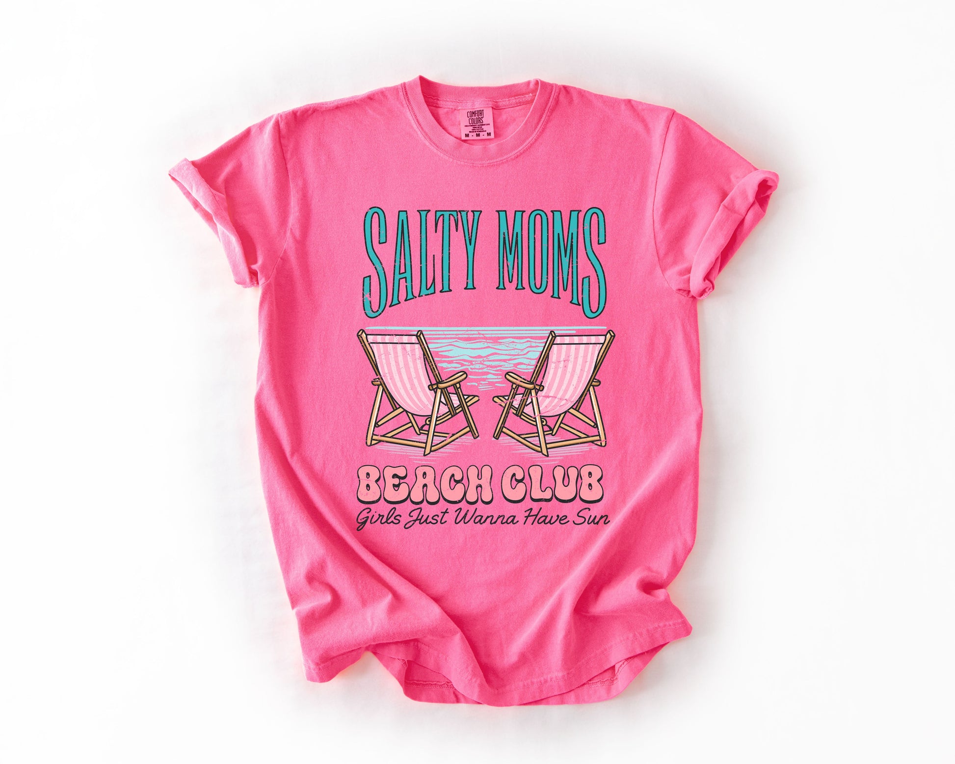 Salty Moms Beach Club, Summer, Beach, Sea Life, Outdoor, Travel, Western, Country, Comfort Colors T-Shirt – Neon Pink T-Shirt