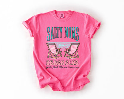 Salty Moms Beach Club, Summer, Beach, Sea Life, Outdoor, Travel, Western, Country, Comfort Colors T-Shirt – Neon Pink T-Shirt