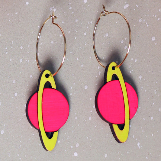 Neon Saturn Hoops
