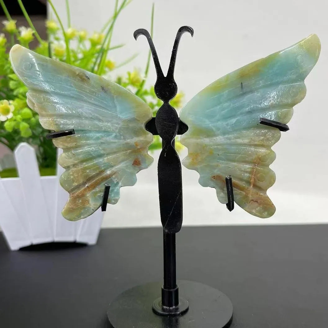 Crystal Butterfly Wings on Black Stand – Amazonite Crystals