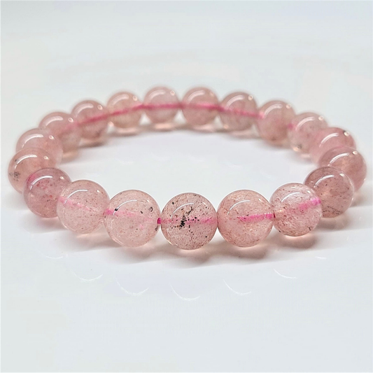 Strawberry Quartz Round Bead Bracelet - Soulmate Magnetism