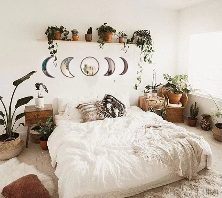 Wood Moon Phase Wall Mirrors