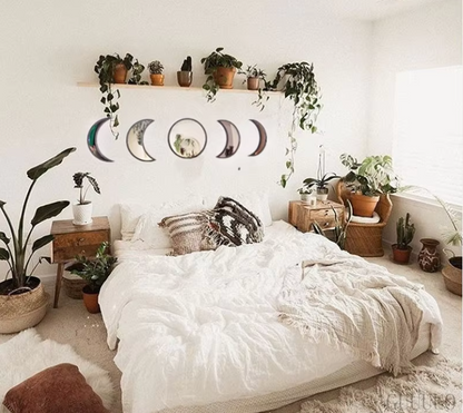 Wood Moon Phase Wall Mirrors