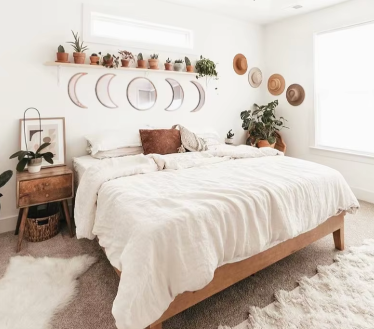 Wood Moon Phase Wall Mirrors