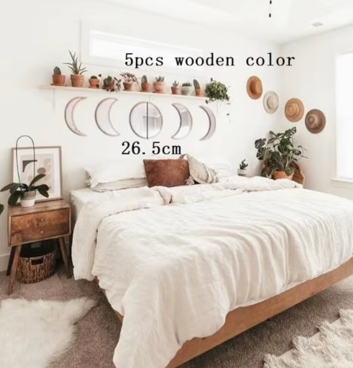 Wood Moon Phase Wall Mirrors