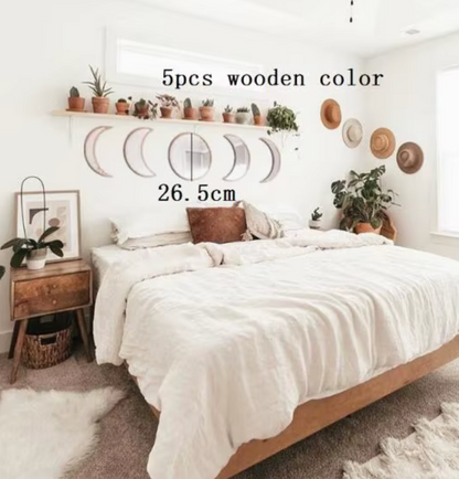 Wood Moon Phase Wall Mirrors