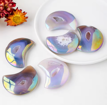 Rainbow Agate Druzy Moon – Crystals